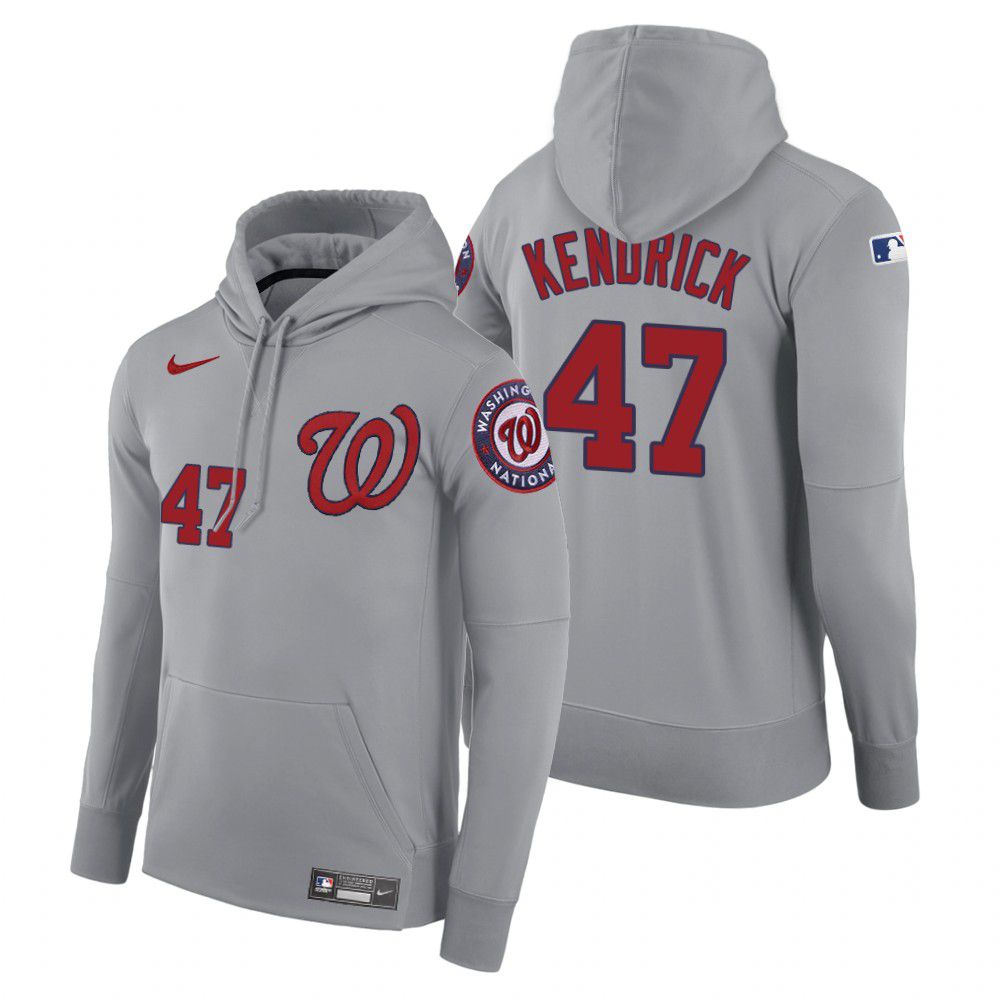 Men Washington Nationals 47 Kendrick gray road hoodie 2021 MLB Nike Jerseys